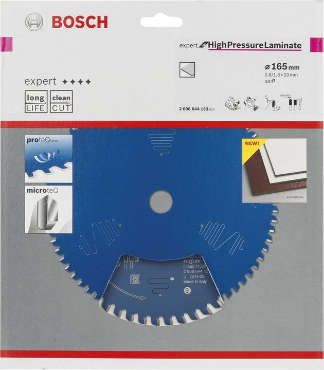 Produktbild Bosch Professional Zubehör Kreissägeblatt Expert for High Pressure Laminate, 165 x 20 x 2,6 mm, 48