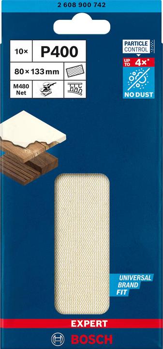 Actual product image Bosch Professional Zubehör Expert M480 sanding net for orbital sander, 80 x133 mm, G 400, 10 pcs. (400, P400)