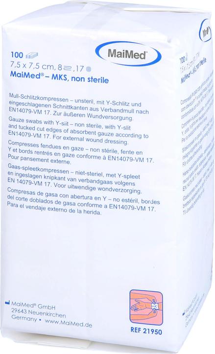 Actual product image MaiMed Slit compresses 7,5x7,5 8-fold non-sterile, 100 pcs COM