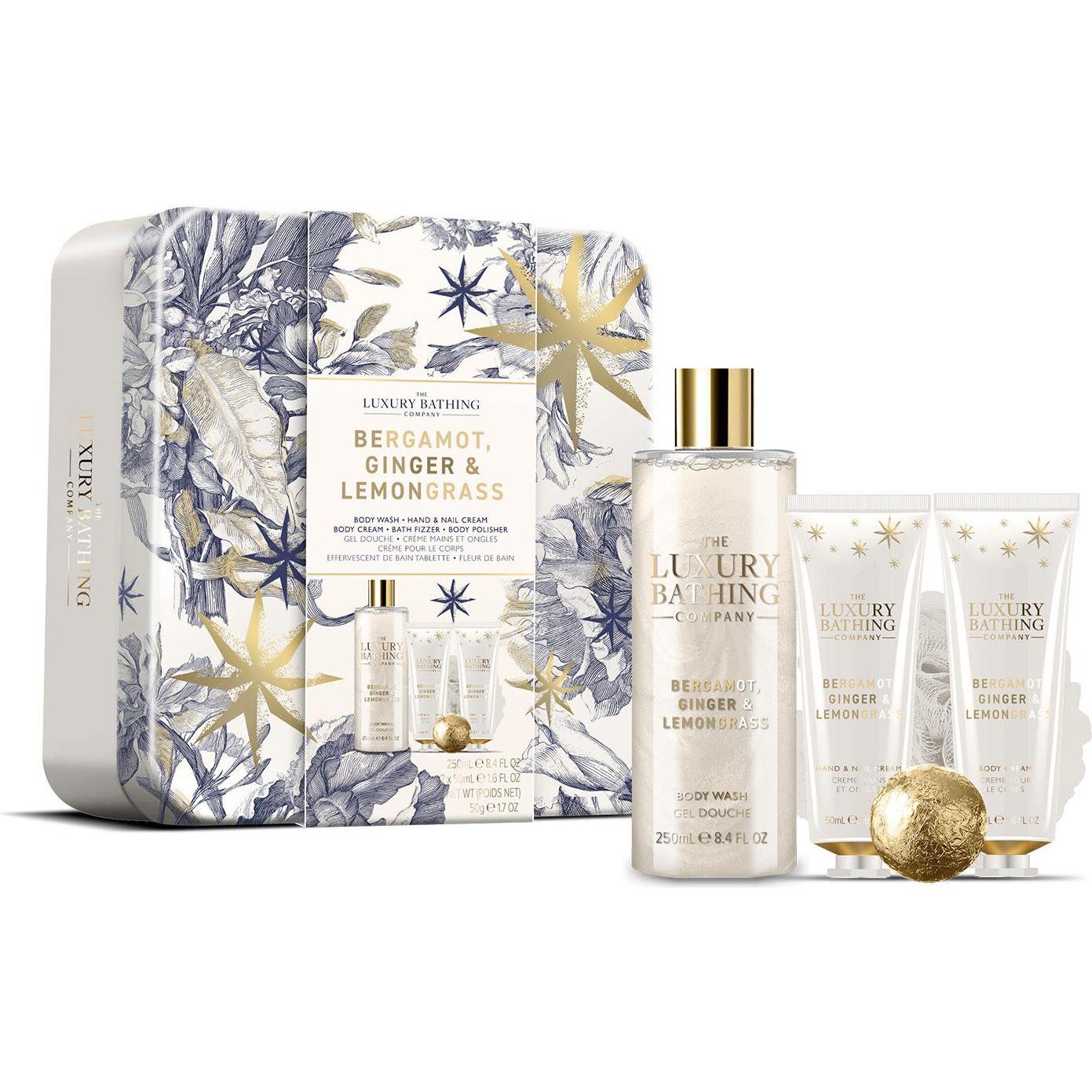 Grace Cole, Set regalo bellezza, Körperpflege-Geschenkset in einer Blechdose Bergamotte, Ingwer & Zitronengras 5-tlg (Set per la cura del corpo)