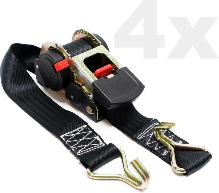 Produktbild Wiltec Automatik Spanngurt 4er Set 3m 50mm 750daN PES selbstaufrollend Zurrgurte
