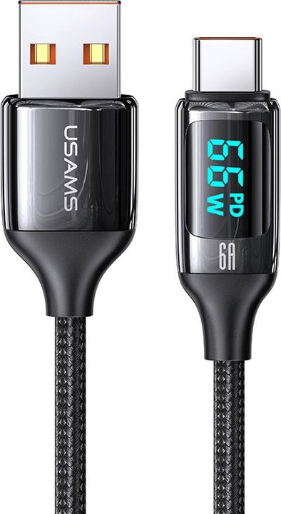 Usams Kabel pleciony U78 USB-C 1.2m LED 6A Fast Charging czarny/black SJ544USB01 (US-SJ544) (1.20 m)