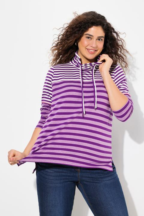 Produktbild Ulla Popken Shirt, Ringelmix, Stehkragen, Langarm, hinten länger (42, 44)