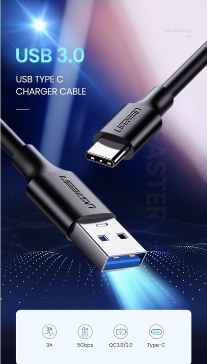 Produktbild Ugreen USB-C zu USB-A 3.0 3A Datenkabel (1 m, USB 3.0)