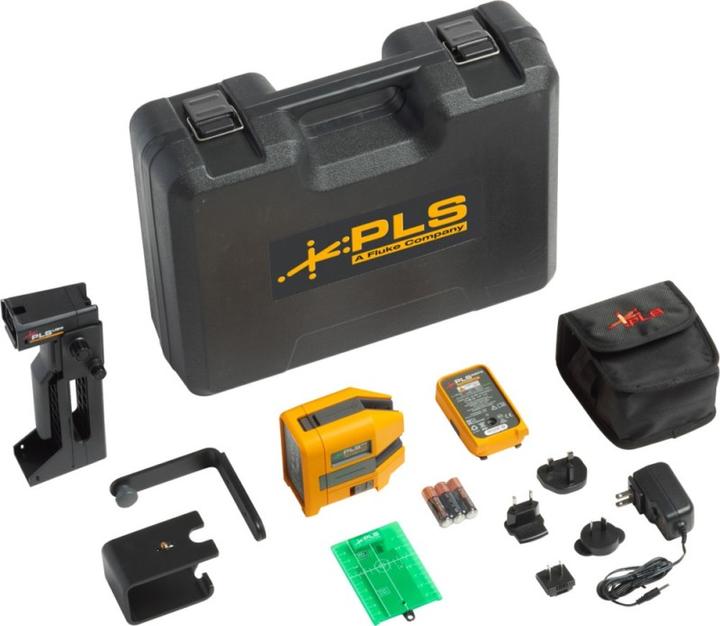Toolbox, Safety Data Sheet, User's manual, Canvas bag, Magnetic L-shaped bracket MLB, UB9 ceiling/wall bracket, Green magnetic and reflective target GRT 4, FS support, Rechargeable battery RBP5