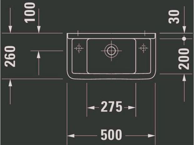 Actual product image Duravit Hand-rinse basin STARCK 3 m ÜL HLB 50x26cm HL pre-cut white WG (260 mm, 500 mm)