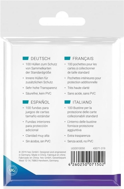 Actual product image Ultimate Guard Card Sleeve Precise-Fit Sleeves Transparent Standard 100