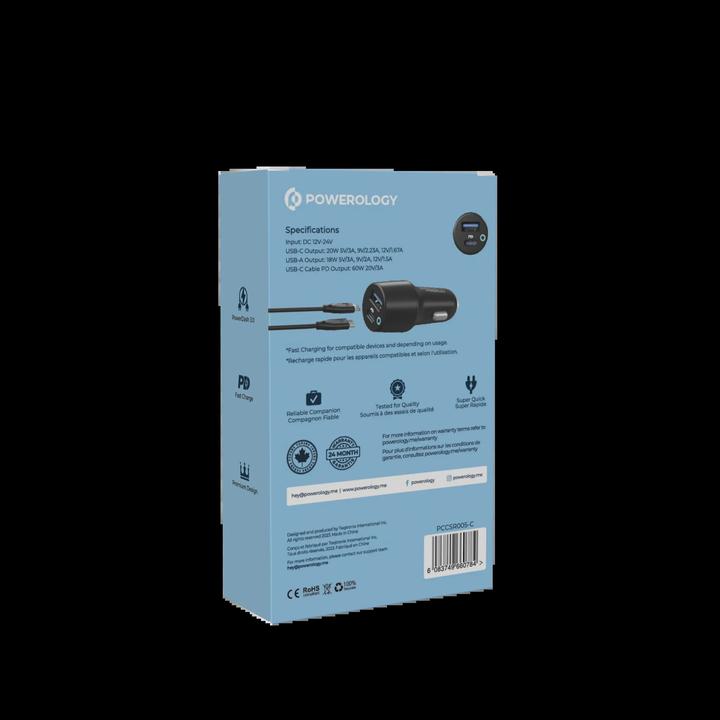 Produktbild Powerology Dual Port LED Car Charger PD 35W+QC 18W + USB-C Cable