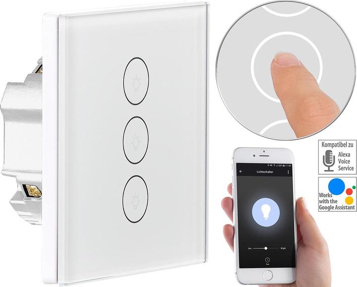 Produktbild Luminea Touch-Dreifach-Lichtschalter, komp. zu Amazon Alexa & Google Assistant