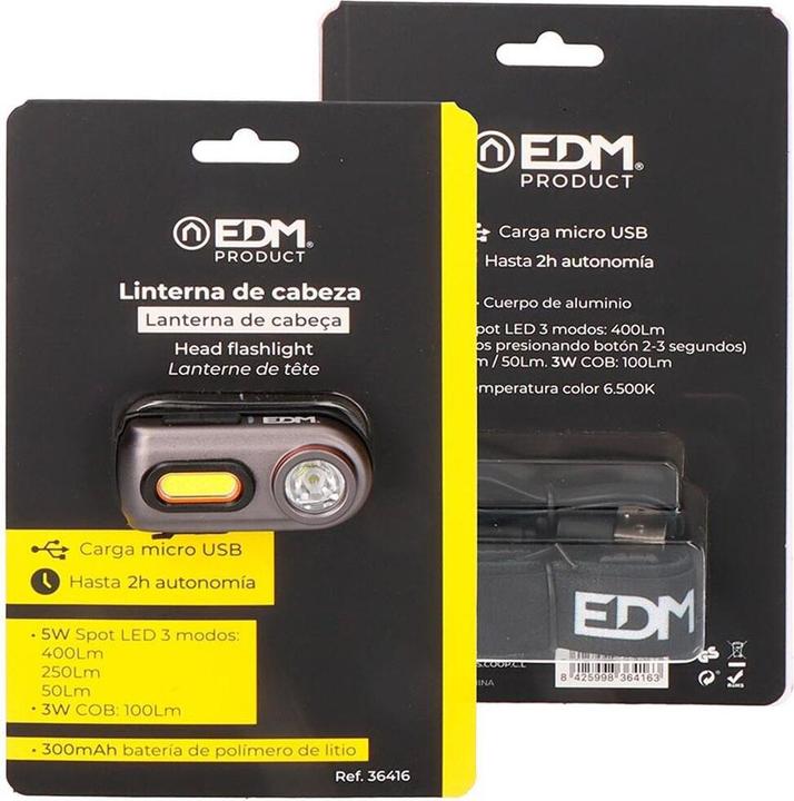 Produktbild EDM LED-Kopf-Taschenlampe 36416 Schwarz 5 W (400 lm)