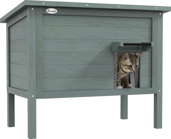 PawHut Katzenhütte Tannenholz Dunkelgrau