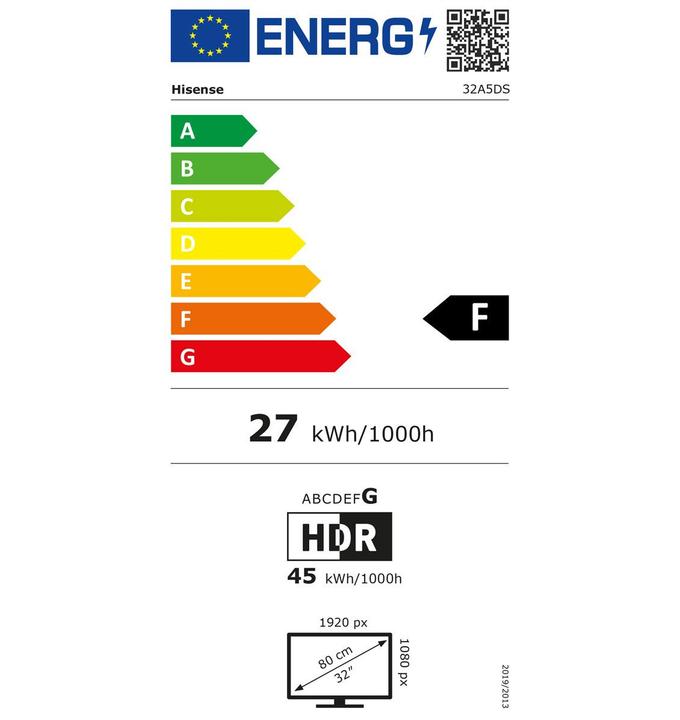 Energie-Label Hisense TV 32A5DS 32" QLED FHD, 60Hz (32", QLED, Full HD, 2026, DE)