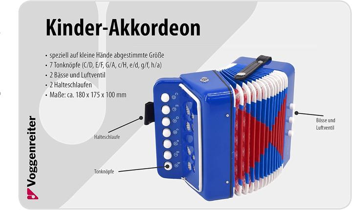 Produktbild Voggy"s Akkordeon / 7 Töne 2 Bässe und Luftventil - Das Kinder-Akkordeon im fröhlich-
