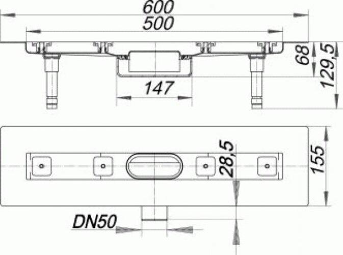 Produktbild Dallmer Duschrinne CERALINE NANO F, DN 50 seitlich, BH 68mm, Länge 500mm (855 mm)