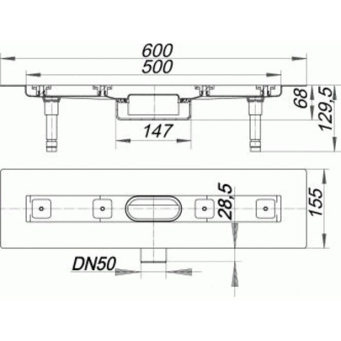 Thumbnail - Dallmer, Duschrinne, Duschrinne CERALINE NANO F, DN 50 seitlich, BH 68mm, Länge 500mm (855 mm)