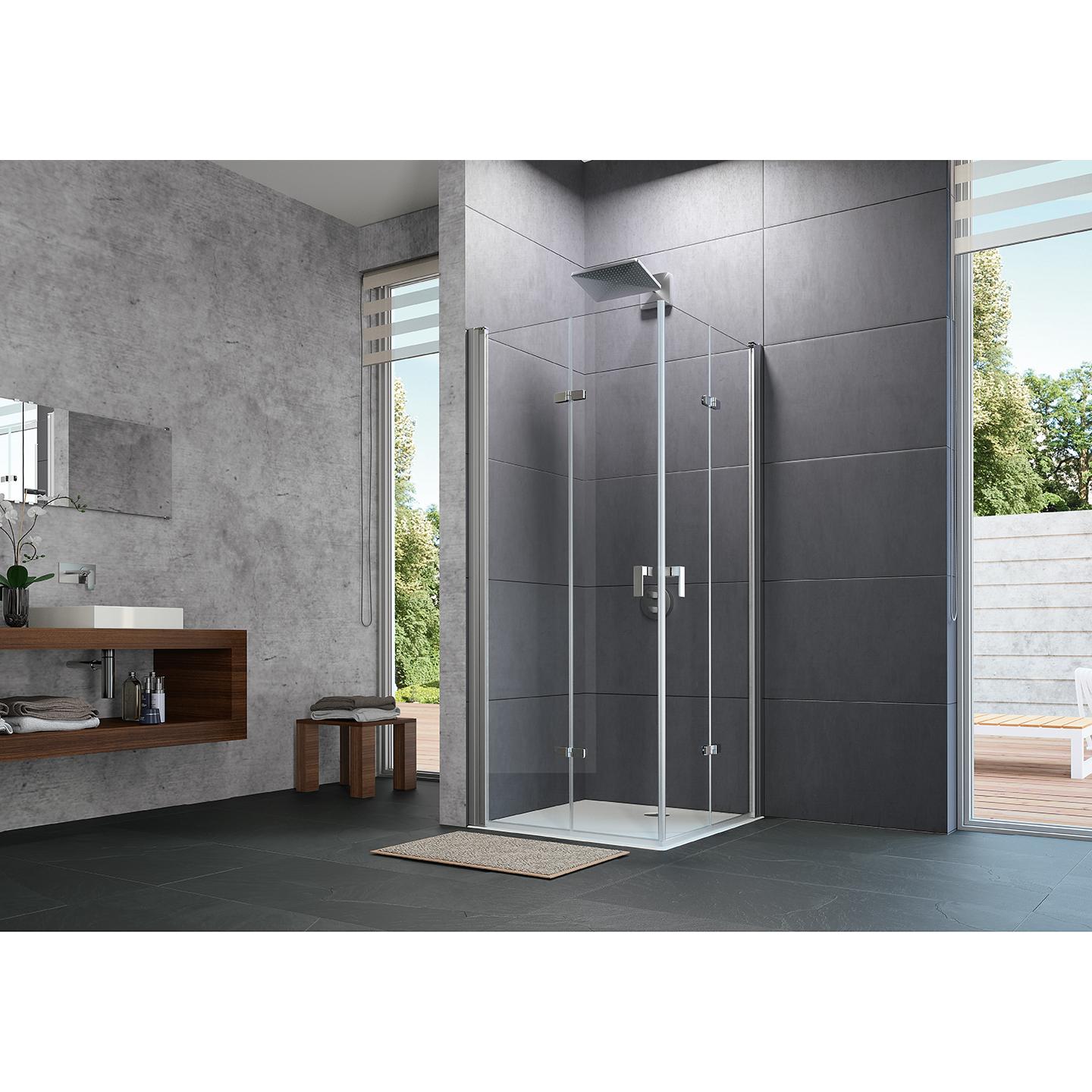 Hüppe, Duschkabine + Duschwand, Design pure Schwingfalttür, Rechtsbefestigung, Breite 700mm, Höhe 1900mm, Montage auf Du...