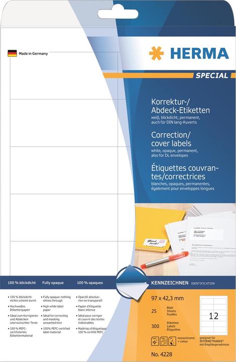 Produktbild HERMA Korrektur- und Abdeck-Etiketten A4