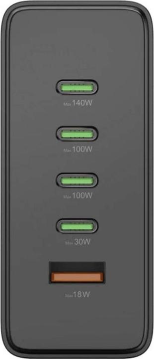 Actual product image Hama Charging station 5 ports, GaN, fast charger, 4xUSB-C, 1xUSB-A, PD, 240 W, SW (240 W, 5 ports)