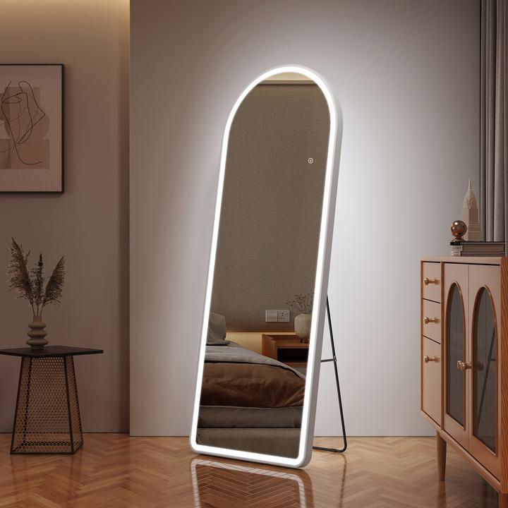Actual product image Emke Arch Freestanding Mirror with Illumination, 3 Colour Temperatures, Aluminium Frame, 60*160cm, White (60 x 160 cm)