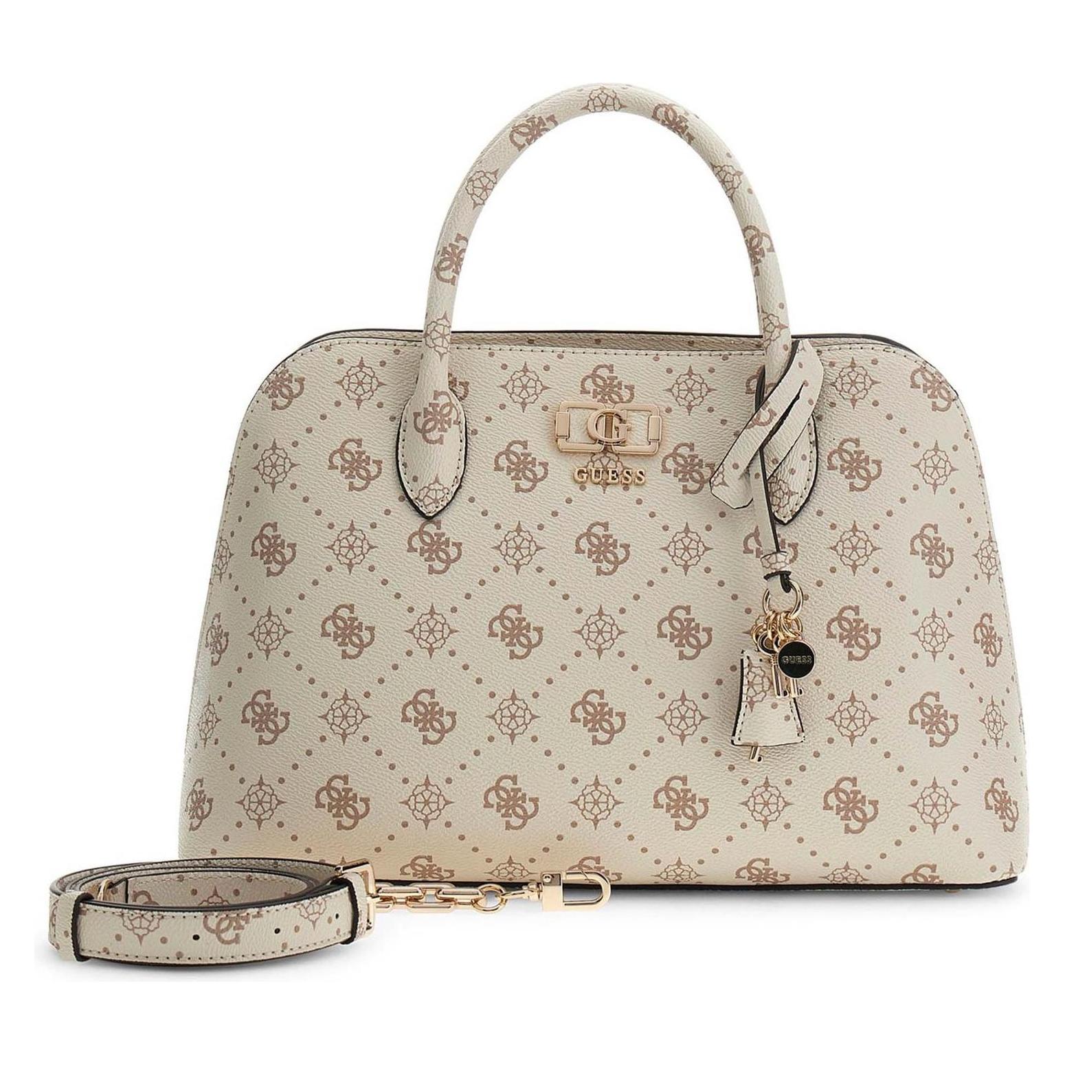 Guess, Damen, Handtasche, Emelie Logo Two Comp Satchel, Beige