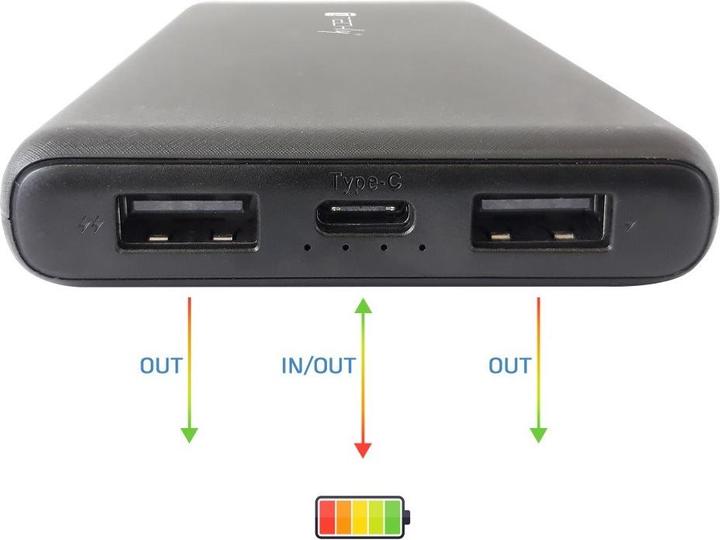 Productafbeelding Techly Power Bank Oplader 10000mAh 2x USB 1x USB-C met USB-C Kabel (10000 mAh, 10 W, 37 Wh)