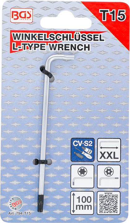 Image du produit BGS Clé allen extra longues profil T (pour Torx) avec/sans perçage T15 (Section en T)