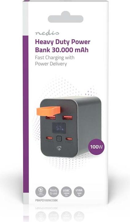 Productafbeelding Nedis PowerBank | 30000 mAh | 1.5 / 2.0 / 3.0 / 5.0 A | PD3.0| Lithium-Polymeer (30000 mAh, 100 W, 111 Wh)