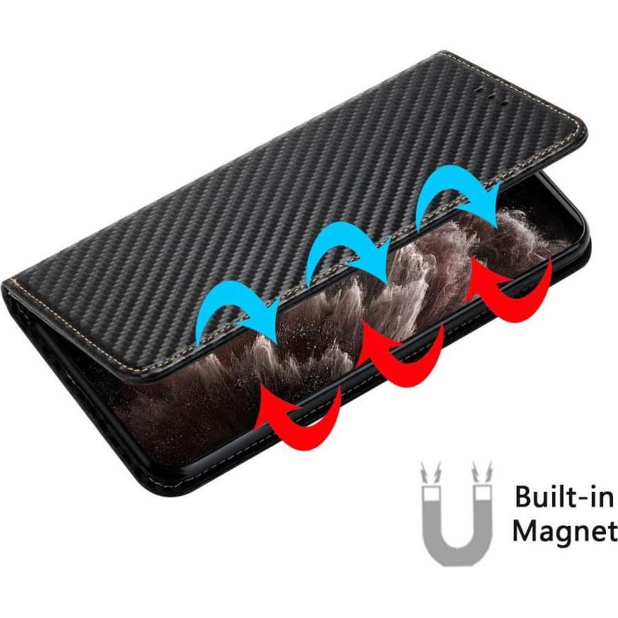 Thumbnail - Cover-Discount Galaxy A14 - Carbon Look Flip Case Hülle schwarz (Samsung Galaxy A14), Smartphone Hülle, Schwarz