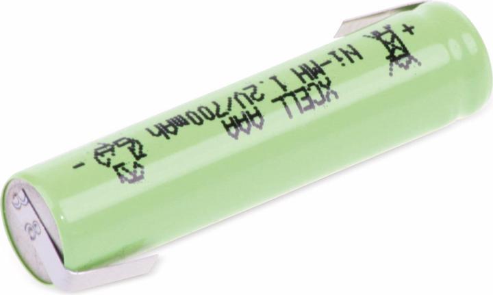 Produktbild XCell NiMH-Akku, Industriezelle, Micro, Z-Lötfahne, 43x10mm, 1,2V/700mAh (AAA, 700 mAh)