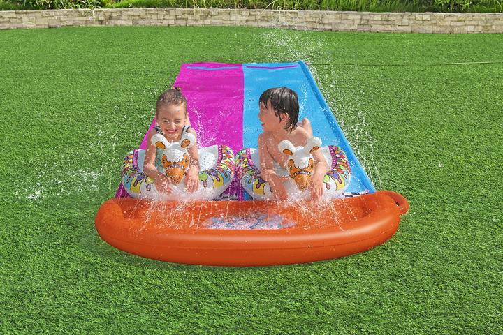Immagine prodotto Bestway 2er-Wasserrutsche mit aufblasbaren Lama-Schwimmtieren (4.88 m)