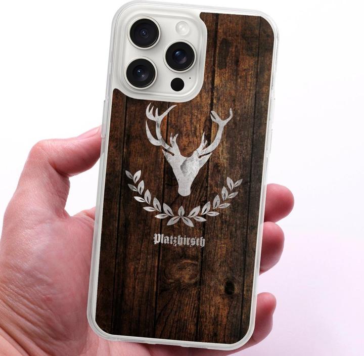 Produktbild DeinDesign Silikon Hülle für Apple iPhone 15 Pro Max Handyhülle Case Smartphone Schutzhülle Hirsch Holz (Apple iPhone 15 Pro Max)