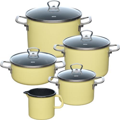 Riess Casseruole in smalto, set economico 5 pezzi LIMONE 0546-002, Padella + Pentola, Verde