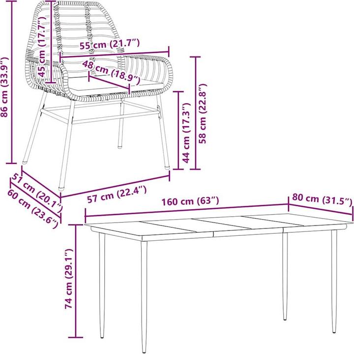 Produktbild vidaXL Garten Essgruppe (160 x 80 x 74 cm)