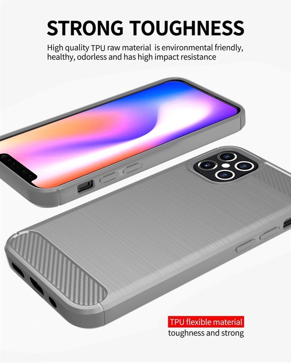Immagine prodotto Cadorabo TPU Ultra sottile in acciaio inossidabile al carbonio Combi Cover (Apple iPhone 12, Realme 12 Pro+)