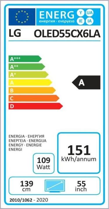 Energy Label LG OLED55CX (55", OLED, 4K, 2020)