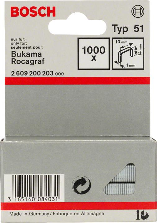 Produktbild Bosch Professional Zubehör Flachdrahtklammer Typ 51, 10 x 1 x 14 mm