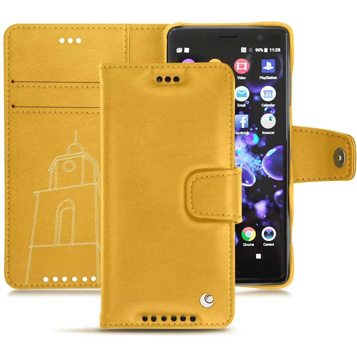 Noreve Lederschutzhülle Wallet (Sony Xperia XZ2 Compact), Smartphone Hülle, Gelb