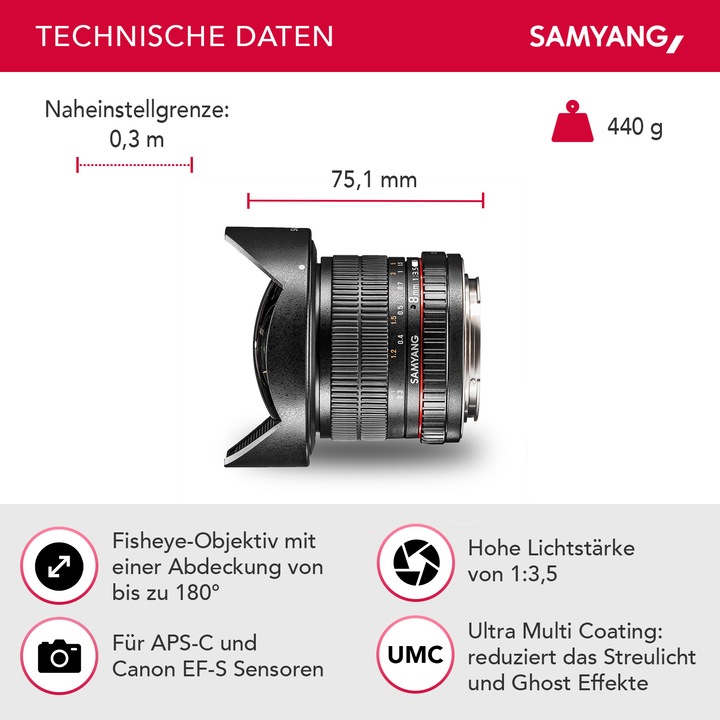 Actual product image Samyang 8mm f/3.5 Asph IF MC Fisheye CSII DH, Canon EF (Canon EF-S, APS-C / DX)