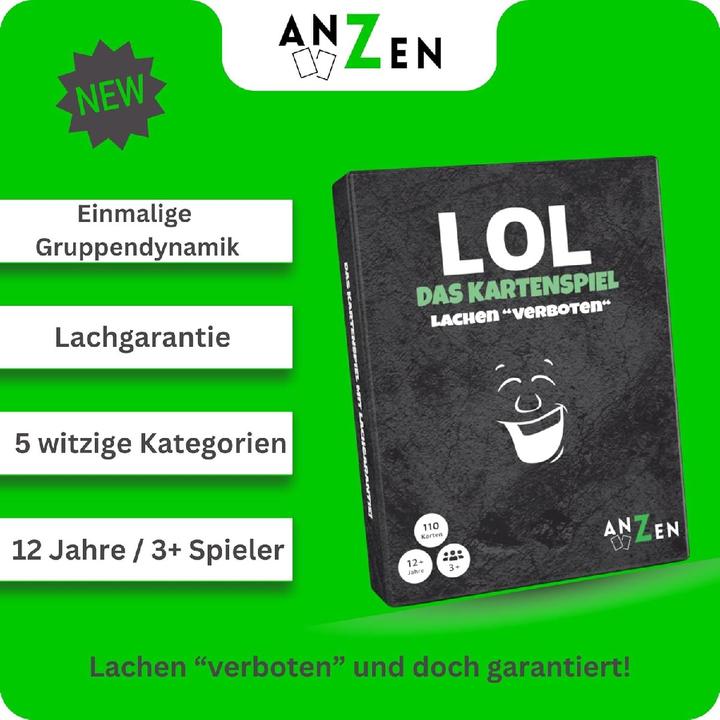 Immagine prodotto Anzen Spiele ANZEN - LOL Il gioco di carte - Risate vietate (Tedesco, 3 - 12 Giocatori)