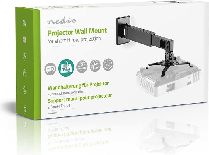 Produktbild Nedis Projektorhalterung Vollbeweglich 15 kg drehbar kippbar Stahl Schwarz Schwarz (Wand)