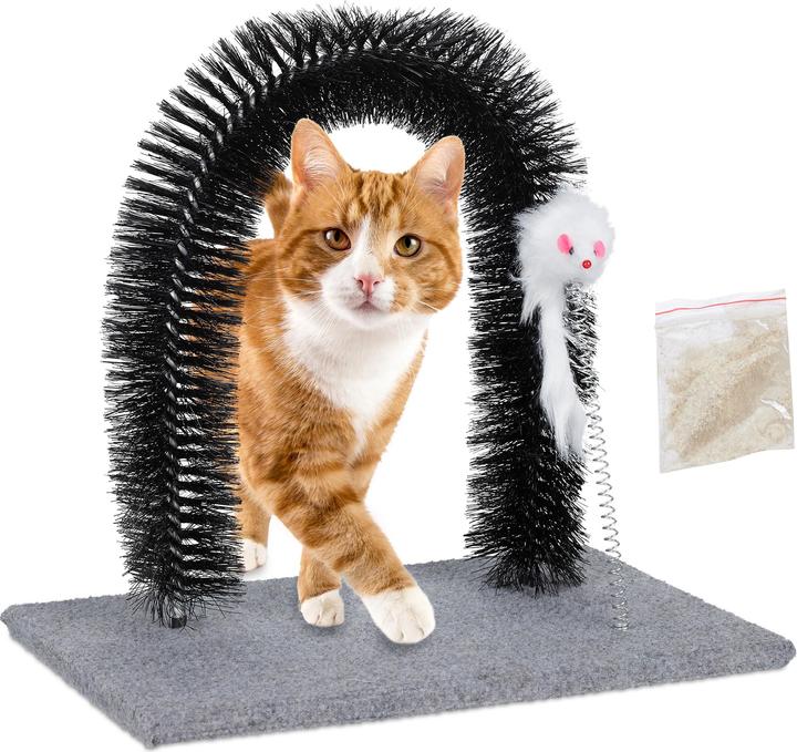 Relaxdays Scratching Arch for Cats, Fur Care Stand (33 cm, Black)