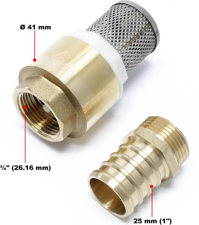 Immagine prodotto Wiltec Valvola a pedale in ottone 3/4" (26,16 mm) Valvola di non ritorno con filtro inox per pompa