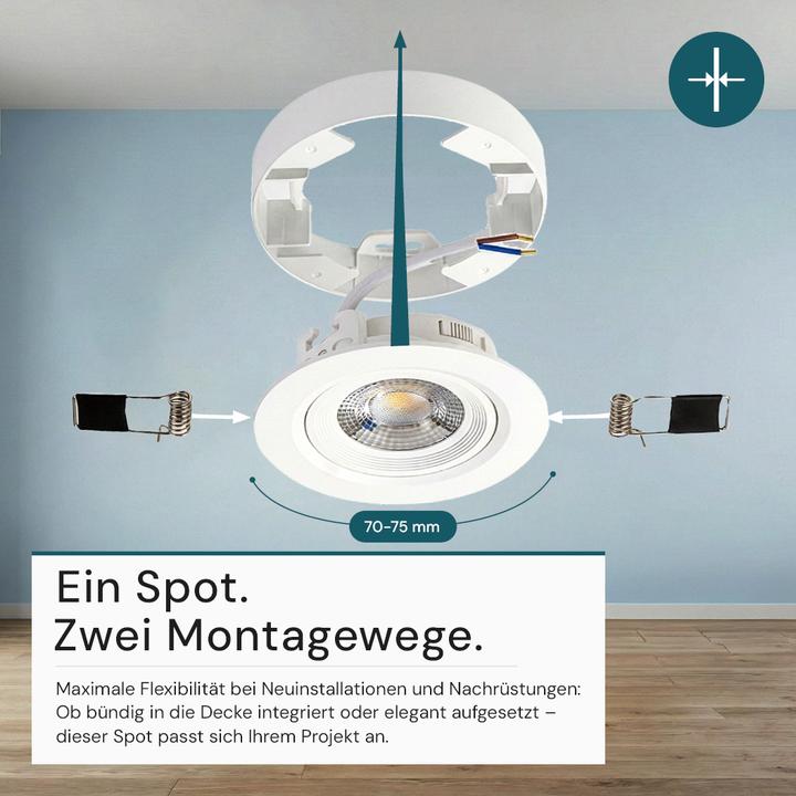 Produktbild Luxula LED CCT Downlight, Ein- und Aufbaustrahler, schwenkbar, weiss, dimmbar, 5 W, 420 lm (420 lm)