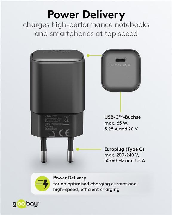 Image du produit Goobay Chargeur Rapide USB-C Nano avec technologie GaN (65 W)