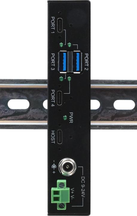 Produktbild Exsys 4 Port USB 3.2 Gen 2 Metall HUB, incl. Netzteil 12V/2A, USB 3.0 Kabel, Din-Rail (USB-C, 4 Ports)