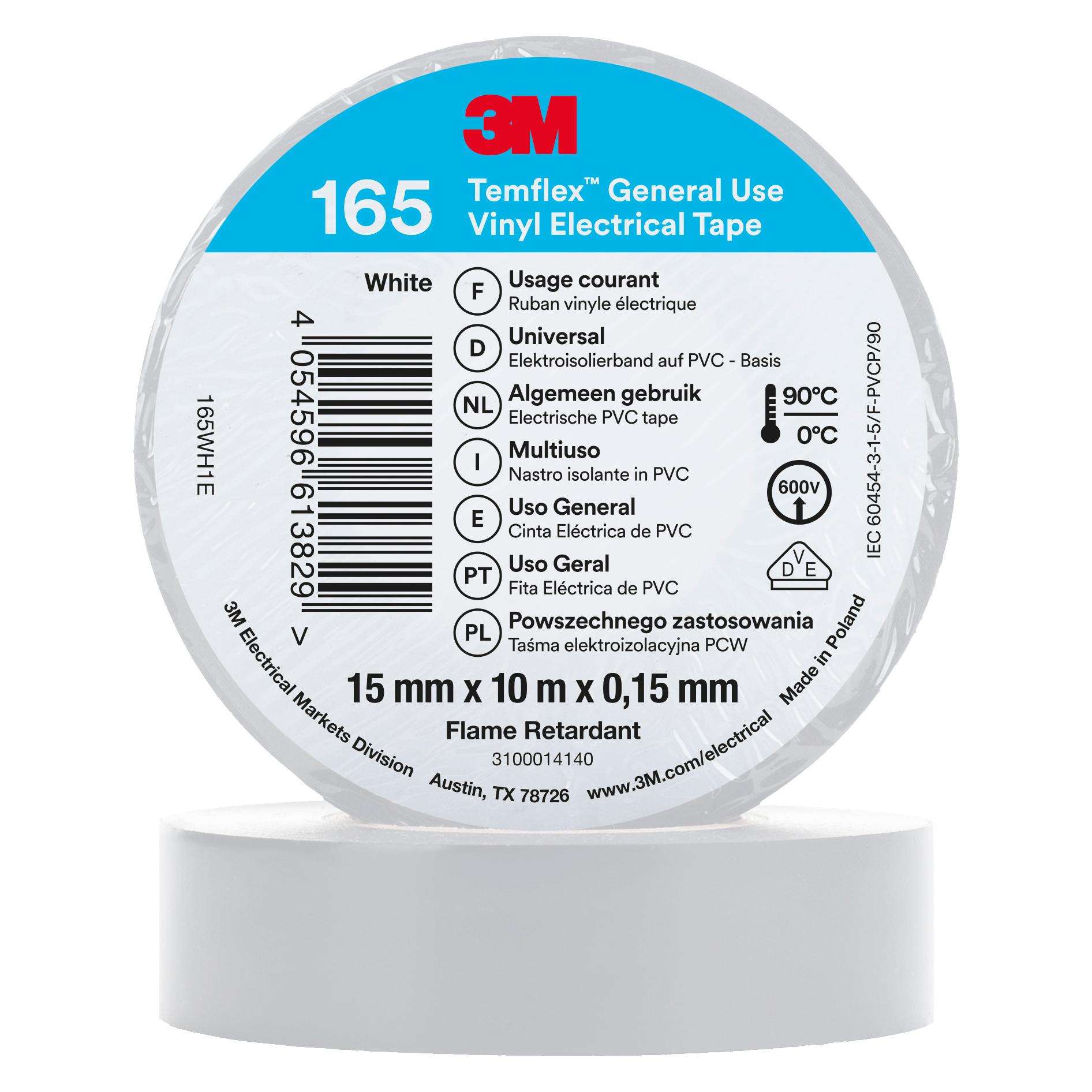 3M, Nastro adesivo, Nastro isolante in vinile Temflex 165, 15 mm x 10 m (15 mm)