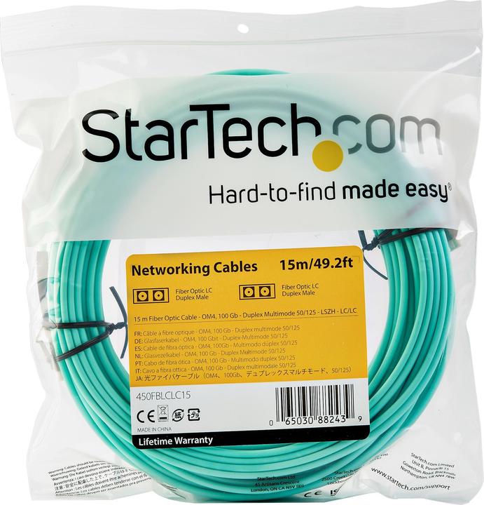 Produktbild StarTech .com 450FBLCLC15 15m OM4 LC auf LC Multimode Duplex LWL Patchkabel (CAT6, 15 m)
