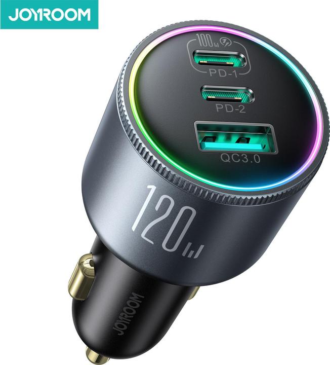 Actual product image Joyroom Car charger JR-CCN07, 3-Port C to C, 120 W, (Gray)