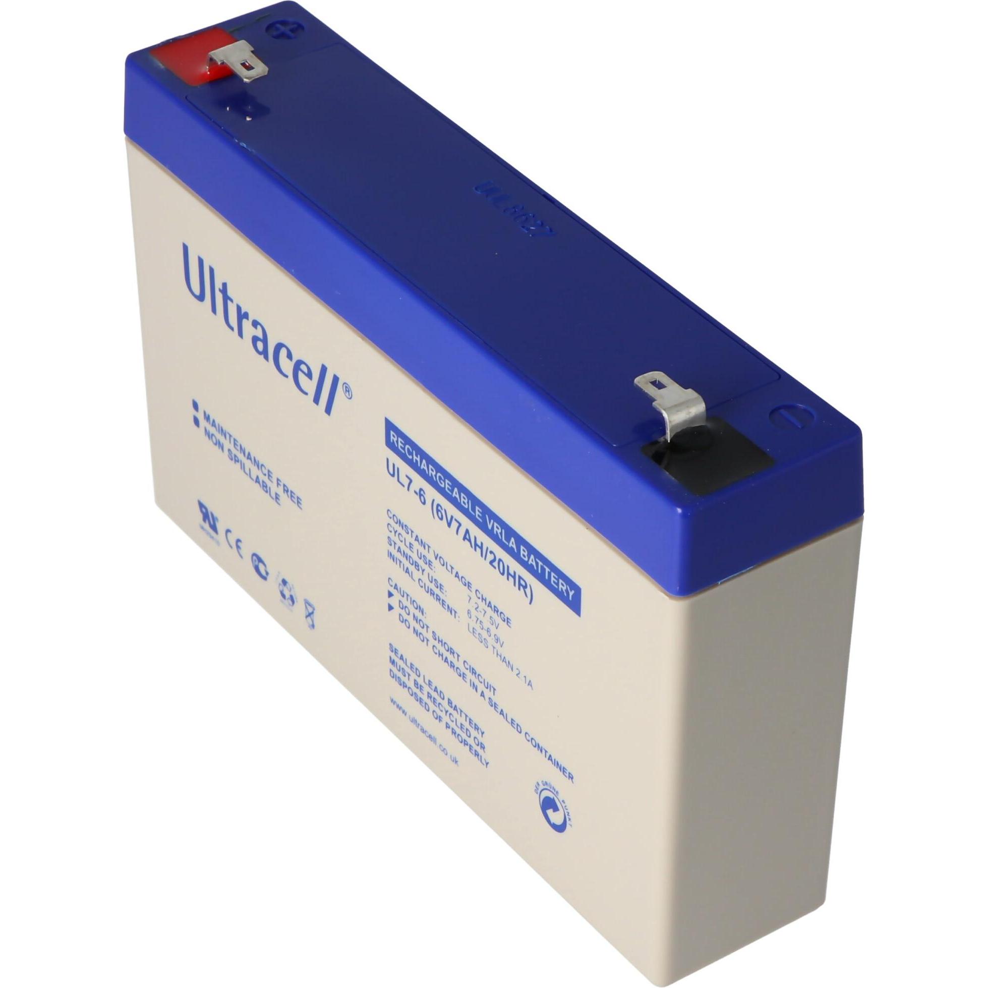 Ultracell, Batterieladegerät, UL7-6 Blei Akku 6 Volt 7Ah mit Faston 4,8mm Kontakten (6V)