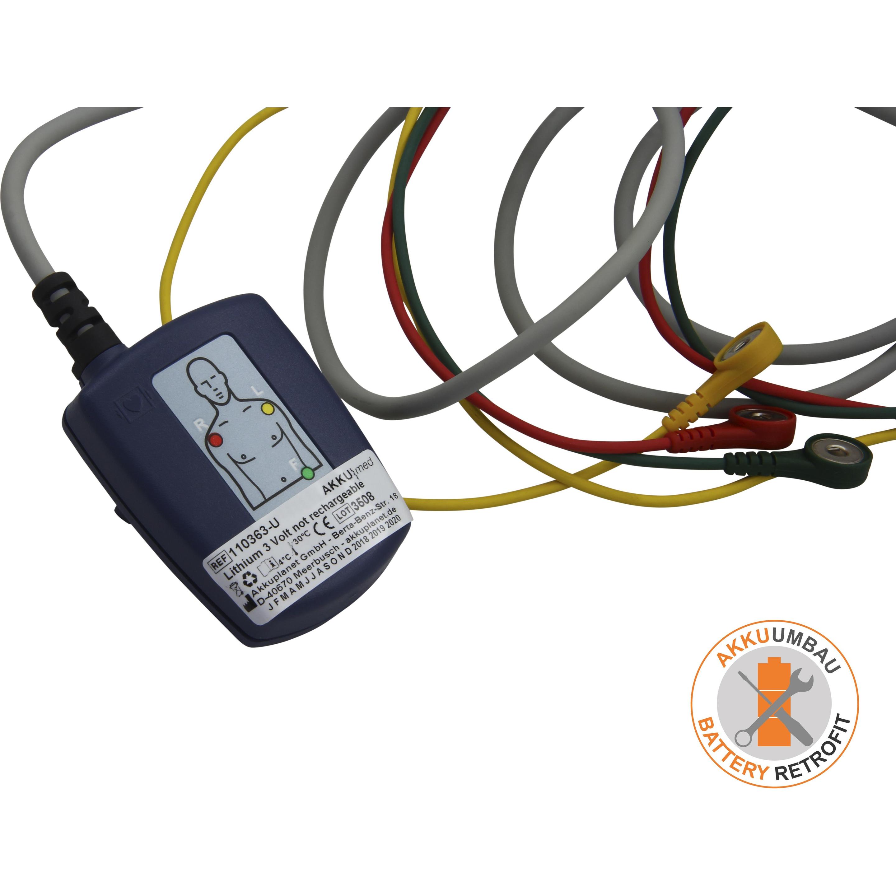 XCell Lithium Batterie + Einbau passend für Laerdal/ Philips EKG Überwachungskabel FR2+ (Typ M3874A), Batterien + Akkus